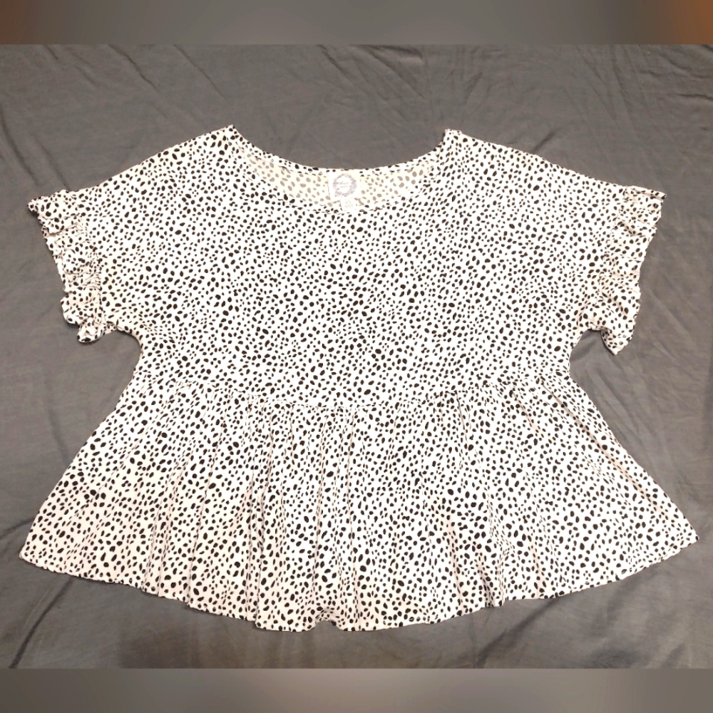 Blue Rain White W/ Black Polka Dots Blouse